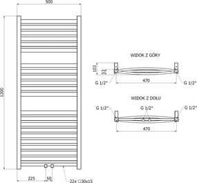 Mexen Zing, kúpeľňový radiátor 1200 x 500 mm, 513 W, biela, W128-1200-500-00-20
