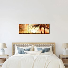Obraz - Palmy na pláži (s hodinami) (90x30 cm)