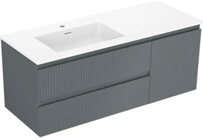 Mexen Rivel, kúpeľňová skrinka 120 cm s ľavým umývadlom Otis, 2S, 1D, drážkovaná, grafitová/biela matná, 91A23-12047-3-BBFFF66-W18L01