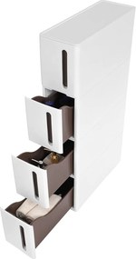 Úzky úložný vozík so 4 zásuvkami 45 x 17 x 83 cm, biely