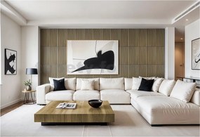 Samolepiace panely na stenu PE2, cena za kus, rozmer 66,5 cm x 66,5 cm, lamely svetlo hnedé, IMPOL TRADE