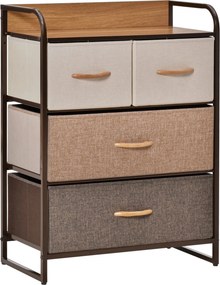 HOMCOM Textilný Komoda s 4 Skladacími Šuplíkmi, Dreveným Vrchným Panelom a Kovovým Rámom do Obývacej Izby 58x29x78,5 cm Viacfarebný | Aosom