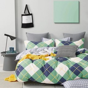 Obojstranné vzorované posteľné obliečky zeleno modrej farby 3 časti: 1ks 180x200 + 2ks 70 cmx80