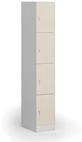Šatníková skrinka s úložnými boxmi, 4 boxy, 1850 x 300 x 500 mm, cylindrický zámok, laminované dvere, breza