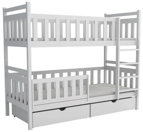 Detská poschodová posteľ z masívu borovice KAREL so šuplíkmi - 200x90 cm - BIELA