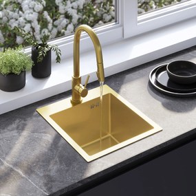 Rea Leo, 1-komorový oceľový drez 400x450x185 mm, zlatá matná, ZLE-06001