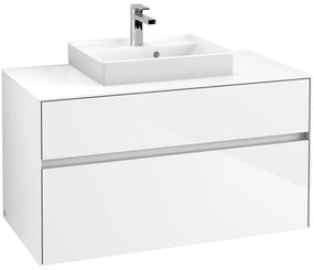 VILLEROY &amp; BOCH Collaro závesná skrinka pod umývadlo na dosku (umývadlo v strede), 2 zásuvky, s LED osvetlením, 1000 x 500 x 548 mm, Glossy White, C016B0DH