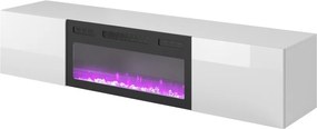 Závesný TV stolík LICO s krbom 180 cm biely