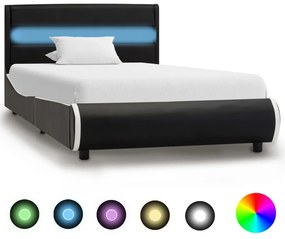 vidaXL Posteľný rám s LED, čierny, umelá koža 90x200 cm