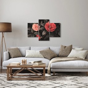 Obraz - Červené kvety na tmavom pozadí (90x60 cm)