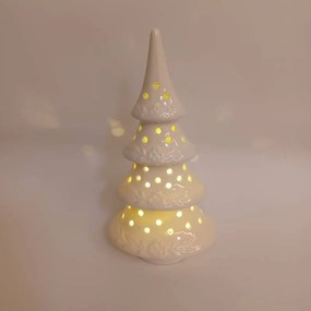 DECOLED Keramický stromeček, 9 x 7,4 x 17,8 cm, teple bílá, 2xLR44