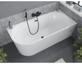 Mexen Mia, voľne stojaca rohová vaňa pravá 160 x 80 cm, biela, čierny matný prepad, 52691608000P-70