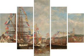 Obraz - Eugène Boudin, Festival in the Harbor of Honfleur, reprodukcia (150x105 cm)
