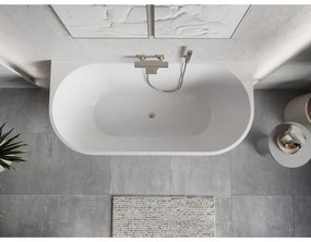 Mexen Oris, voľne stojaca ryhovaná vaňa 170 x 80 cm, biela-šedá, oceľový prepad, 52871708062-97