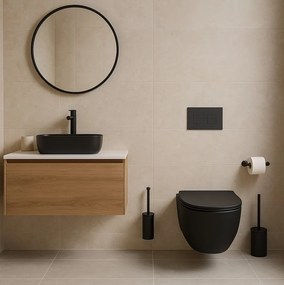 Erga Erga, závesný set pod omietku Laveo Akan + závesná WC misa Lily+ s toaletným sedadlom z duroplastu + splachovacie tlačidlo, čierna matná, ERG-SETLAVLILYBKBK
