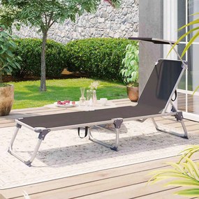 Záhradné lehátko MALIBU s nastaviteľnou clonou, 193x55x31cm, šedá SongmicsHome