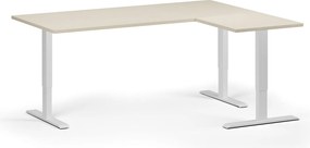 Výškovo nastaviteľný stôl, 180x140 cm, 3 motory, L/P, biela podnož, breza