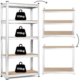 ModernHome Úložný regál 205x120x45 cm - 5 políc, pozinkovaná oceľ , 875 kg ModernHome