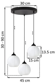 Závesné svietidlo Costa, 3x biele sklenené tienidlo, b, o