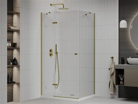 Mexen Roma, sprchovací kút 110 (dvere) x 70 (stena) cm, 6mm číre sklo, zlatý profil + slim sprchová vanička 5cm, 854-110-070-50-00-4010