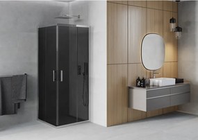 Mexen Rio, štvorcový sprchovací kút s posuvnými dverami 80(dvere) x 80(dvere) x 190 cm, 6mm šedé sklo, chrómový profil, 860-080-080-01-40