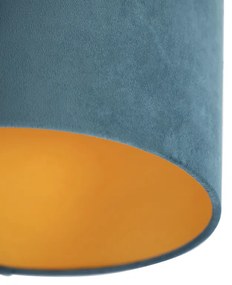 Stropné svietidlo s modrým zamatovým tienidlom so zlatom 25 cm - Combi čierne