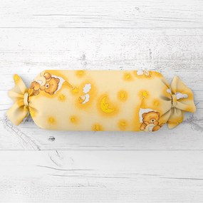Biante Detský vankúš valec bonbon Sandra SA-727 Spiace medvedíky na žltooranžovom 15x80 cm