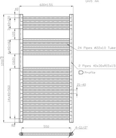 Novaservis - Kúpeľňový rebríkový radiátor 644W/230V 120x60 cm biely priamy