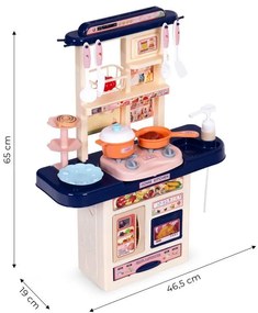 Kompaktná detská kuchynka s LED + 10 ks doplnkov - modrá