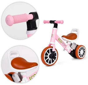 Odrážadlo/Balančný bicykel s pedálmi 2v1 ružová ECOTOYS