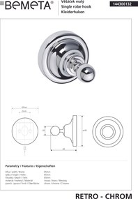Bemeta Design RETRO chróm: Háčik - 144306132
