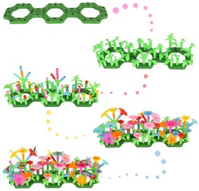 KIK Kreatívna plastová stavebnica kvetinová záhrada 175 dielov kvety, váza, kanva pre deti 3+