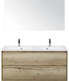 Kúpeľňová zostava Sanox Porto 120 cm mramor zrkadlo 2 zásuvky dub svetlý
