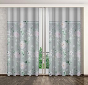 Krásne šedé závesy s potlačou rúžových kvetov pivoňky Dĺžka: 250 cm