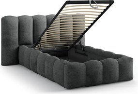 Tmavosivá čalúnená jednolôžková posteľ s úložným priestorom s roštom 90x200 cm Lupine – Micadoni