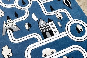 styldomova Detský modrý koberec PETIT mesto a ulice