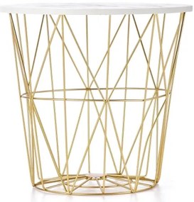 Konferenčný stolík HARISSA 41x42 cm zlatá/biely dekor mramoru