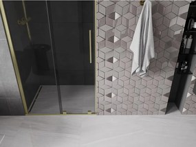Mexen Velar, posuvné sprchové dvere do otvoru 90 cm, 8mm šedé sklo, zlatá matná, 871-090-000-41-55
