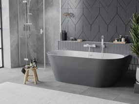 Mexen Oval Slim, voľne stojaca vaňa ku stene, 170 x 80 cm, biela-šedá, biely prepad, 52661708062-20