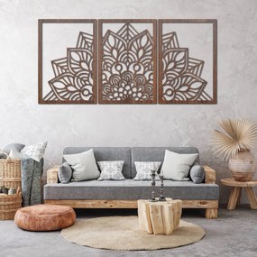SENTOP | 3-dielna mandala kvetov – moderná drevená nástenná dekorácia do obývačky | SENTOP HDF0583-60 x 30-WENGE