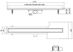 Cersanit Tako, lineárny odtokový žľab s obojstranným roštom 70cm, nerez, S907-009