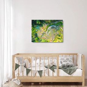 Sklenený obraz ryžových polí z vtáčej perspektívy (70x50 cm)