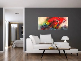 Obraz červených papagájov ara (120x50 cm)