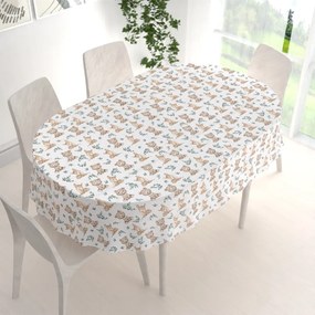 Biante Detský bavlnený oválny obrus Sandra SA-470 Medvedíky a srnčekovia na bielom 50x100 cm