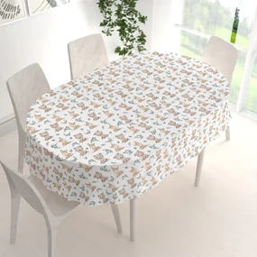 Biante Detský bavlnený oválny obrus Sandra SA-470 Medvedíky a srnčekovia na bielom 80x120 cm