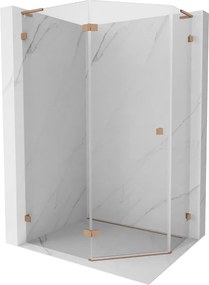 Mexen Lunar, L päťuholníkový sprchový kút naklápací doľava 100 x 80 cm, 8mm číre sklo, profil medená matná, 831L-100L-080P-65-00-L