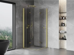 Mexen Mist-F Duo, skladací sprchový kút 80 x 80 cm, číre sklo, zlatý matný profil, 8A6-080L-080P-55-00