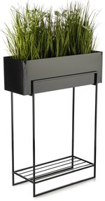 KOVOVÝ KVETINÁČ SO STOJANOM RECT 82X23X60 CM ČIERNA