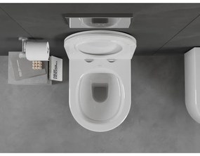 Mexen Sofia, závesná WC misa 490x360x355 mm, Rimless Tornádo + toaletné WC sedadlo z duroplastu, biela lesklá, 30540500