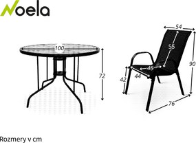 Noela Záhradný jedálenský set Capri 100cm + 4x kovová stolička Ramada